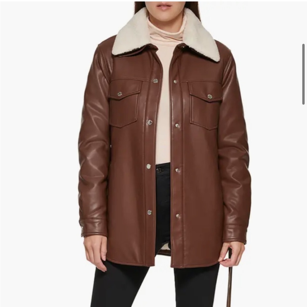 Faux Leather Tie Belt Shacket with Removable Faux Shearling Collar
Kenneth Cole